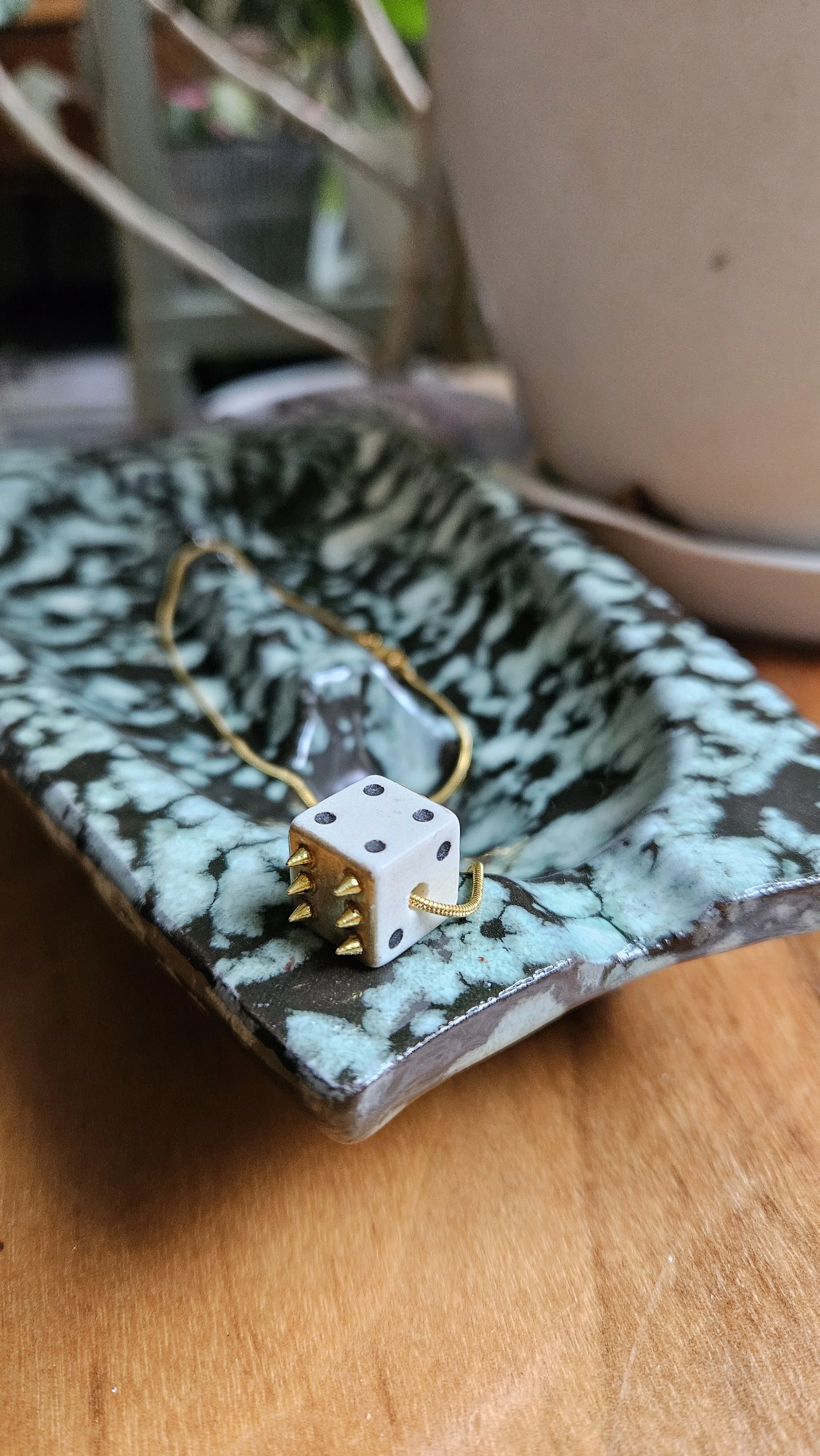 Gold Spike Dice Necklace