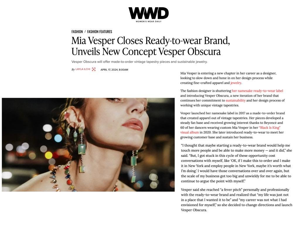 @mia.vesper chats with @wwd and @laylailchi about her new design direction.