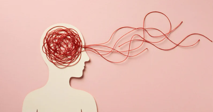 Illustration of swirling lines inside a person’s head representing anxiety and overthinking, treated with CBT at Wilson Counseling in Bellaire, Texas.