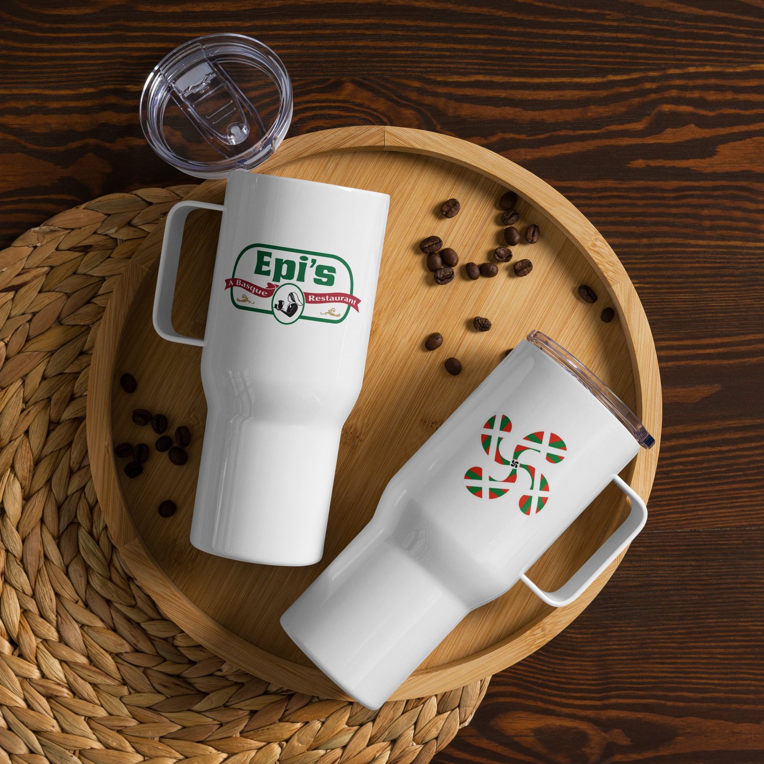 Travel mug with a handle — Epi's Basque Restaurant