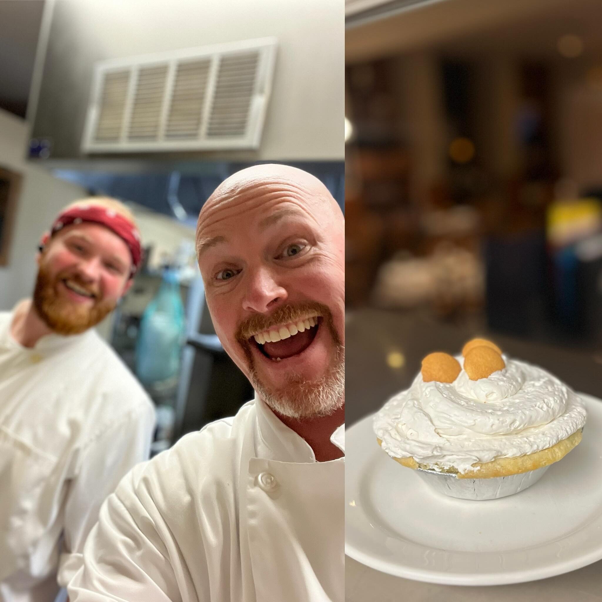 Let me give this picture a little context. While trying to photograph the banana cream pie we&rsquo;re showcasing this month, I accidentally flipped the camera around, inadvertently revealing my age a bit 😂 Patrick and I promptly embraced the mistak