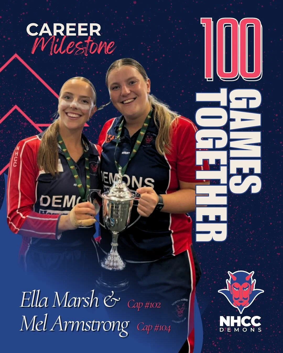 Oh captain, my captain! @ella_marsh4 has had a golden weekend in cricketing terms, reaching not one but THREE career milestones!

Teammates and friends, Ella and Mel have grown up together, and now reach the 100 career game milestone alongside each o