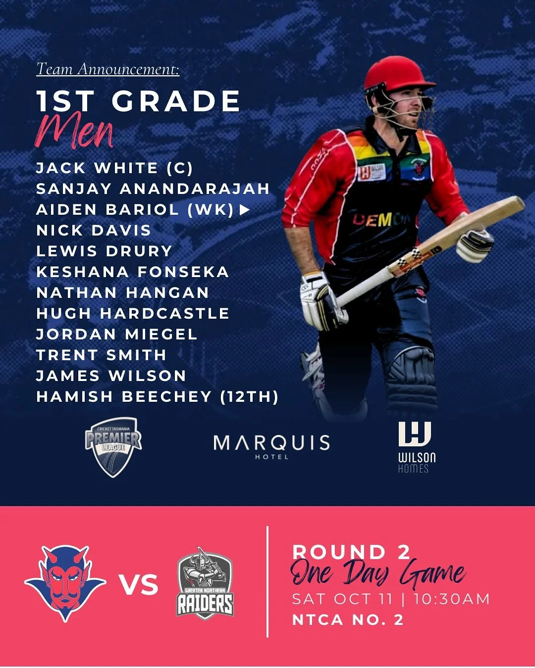 Here they are! Our firsts men launch into their season this weekend in the north of the state, taking on GNR at NTCA. The women head south to face Kingborough Knights in a T20 double header. Some fresh faces will pull on the red and blue for the firs