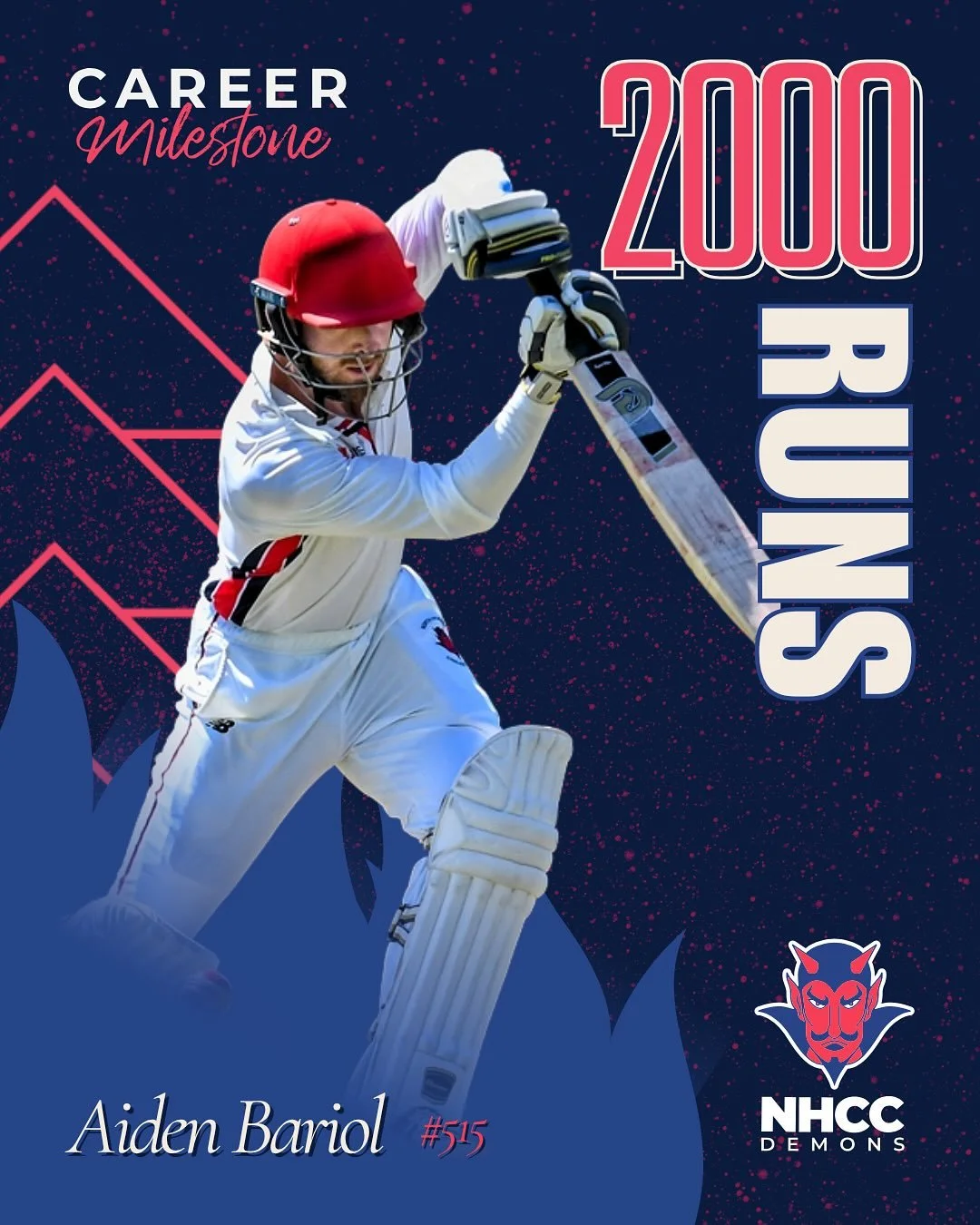 Congratulations to our most recent career milestone men, Baz and Nick! 🏏

@aiden__baz notches up the 2k with 62 matches under his belt and a high score of 138. Averaging 32.5 and raising the bat for 16 50&rsquo;s so far, Baz had also hit 232 fours a
