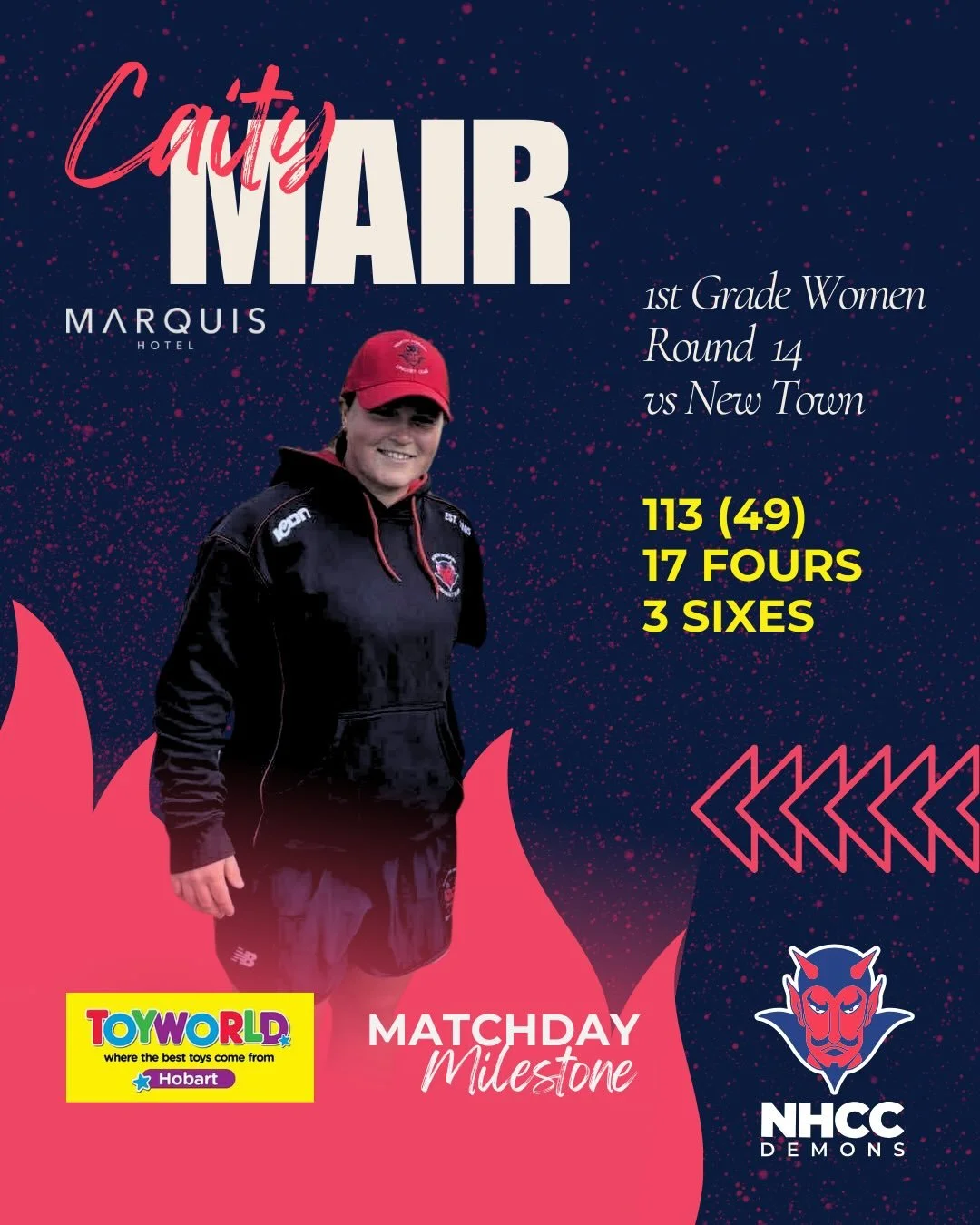 Match Day Milestones with thanks to @toyworldhobart showcase the excellent skill with the bat that Dees players have shown over the past couple of weekends. Congrats to @caity.mair on her first ton in the red and blue - what a time to go large, ahead