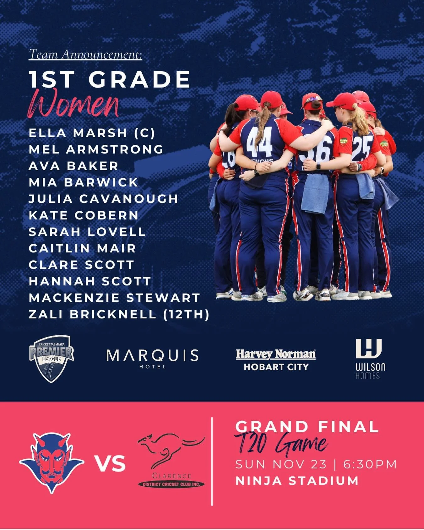 1st Grade Women&rsquo;s Grand Final ❤️💙

What a better way to finish the weekend than to get down to Ninja Stadium to support our girls 🏟️

We will see you all there 🙌🏻 Go Well Dees ❤️💙