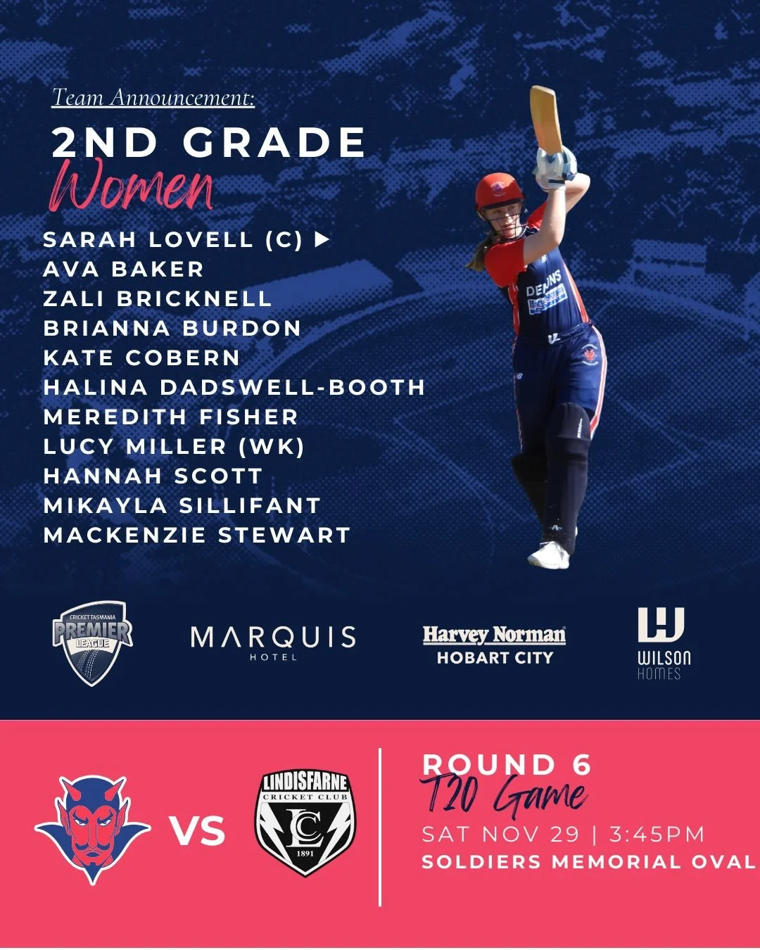 All the Men&rsquo;s Grade teams are looking to get underway shortly for Day 2 of their red ball matches.

2nd Grade Women will play Lindisfarne this afternoon while Under 18 Boys take on Glenorchy in tomorrow&rsquo;s one day match, go well dees ❤️💙