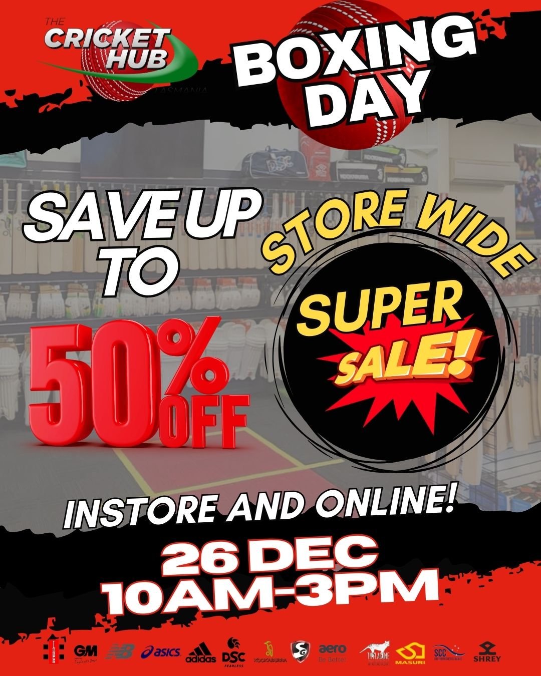 Our Club partner, @thecrickethubtas are having a MASSIVE Boxing Day sale. 🎁🏏
The Cricket Hub are clearing their excess stock, giving players and parents a great chance to pick up some cricket bargains!&rdquo;
Drop in to take a look.