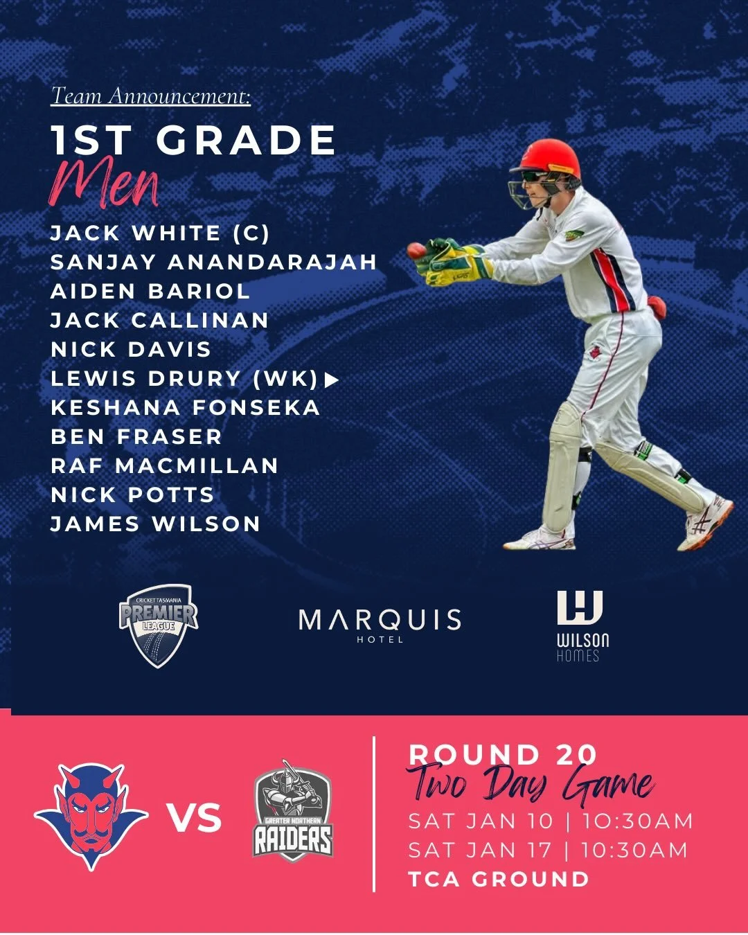 We dust off the whites as 1st and 3rd Grade Men line up for day 1 of their 2 day matches. 2nd Grade Women head down to KGV to take on Glenorchy while our Under 18&rsquo;s come up against Kingborough. Good Luck this weekend Dees ❤️💙