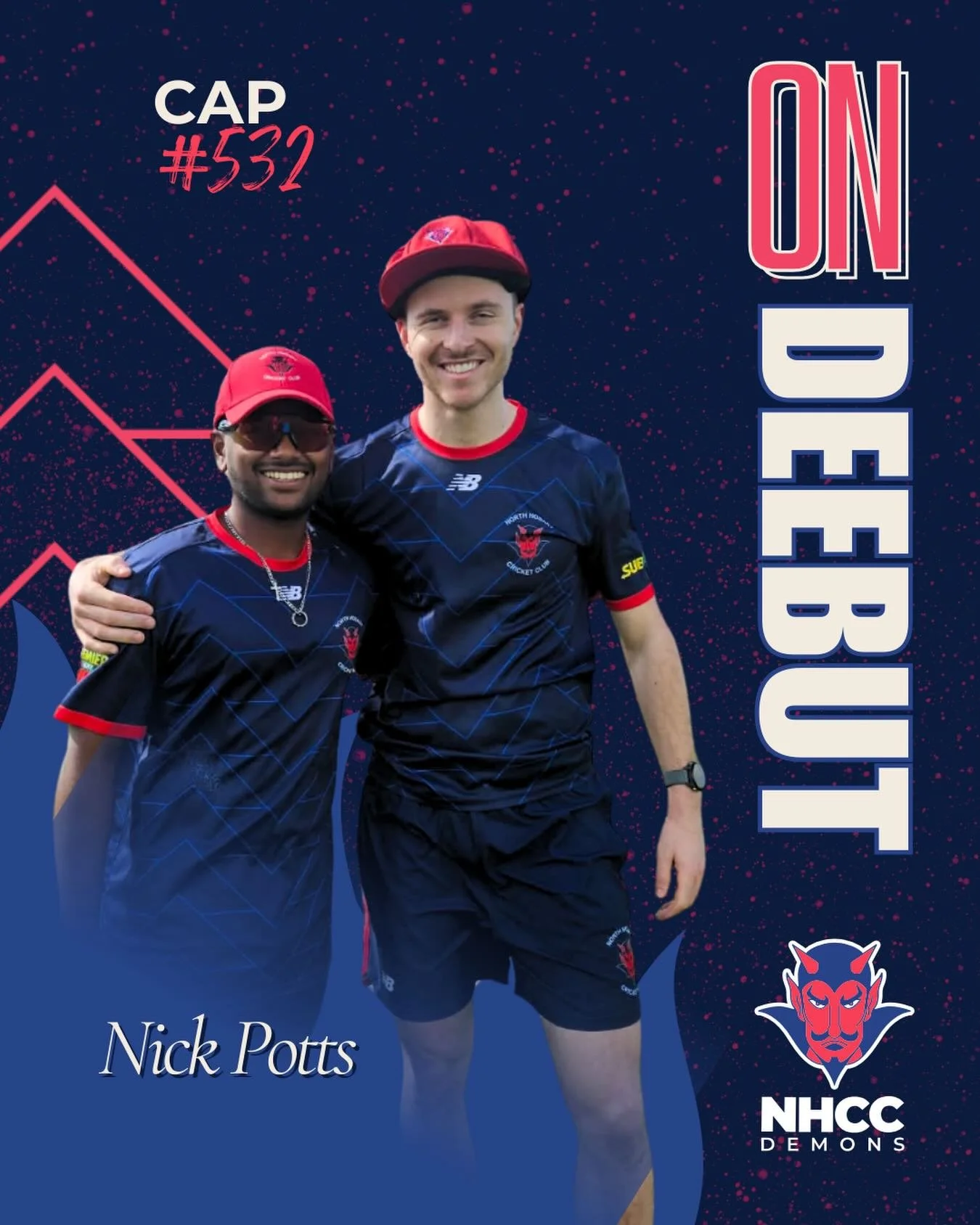 Another Englishman joins the NHCC ranks, with Nick Potts deebuting over the weekend, donning cap #532. He received his cap from compatriot, Kesh, a 15 game Demon veteran. Good luck and enjoy your cricket at North Hobart ❤️💙