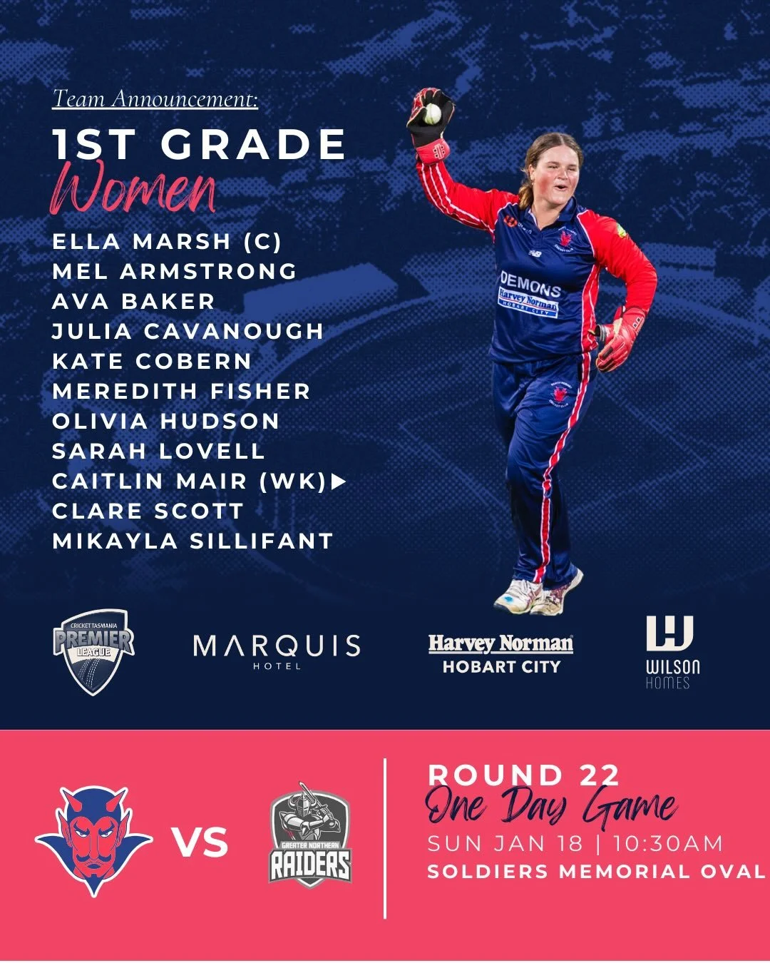 Teams are in for this weekends matches. 1st and 3rd Grade Men will play day 2 of their red ball matches. Go well dees ❤️💙