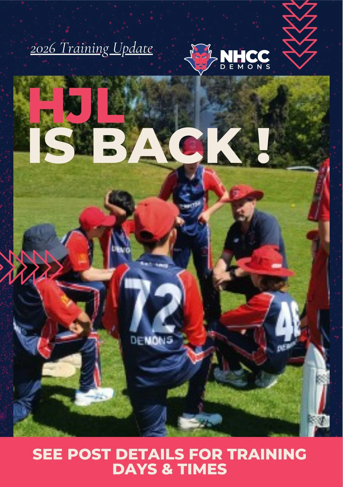 🔴🔵 HJL IS BACK FOR 2026! 🔵🔴

2026 Training dates and times below for Hurricanes Junior League (HJL) Stage 1, Stage 2 and U14 teams.

U14s - Tuesday and Friday training session resume this week 330pm-530pm @ TCA
Stage 1 and 2 - Fridays (optional) 