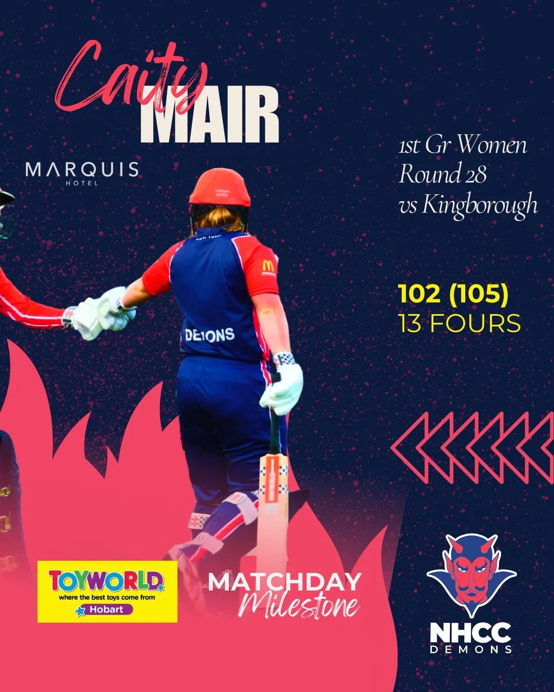 Another big week of cricket wraps up with some stellar @toyworldhobart match day milestones! Highlights include @caity.mair making a determined century with confident support from @naomistalenberg to help 1st grade women get the points in what was an