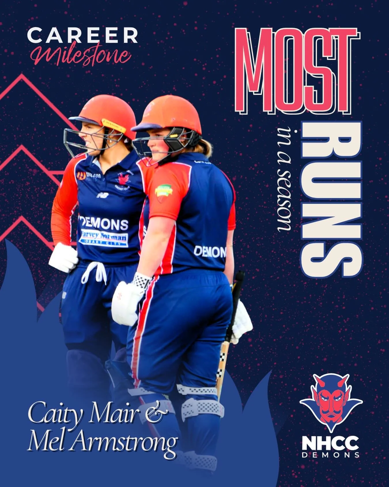 The 2025/26 season will go down in the history books, with @caity.mair and @melodiearmstrong both breaking the @ctpremierleague Most Runs in a Season record 👏

🏏 Caitlin Mair
&bull; 894 runs in 19 innings
&bull; Average 63.86
&bull; High Score 131
