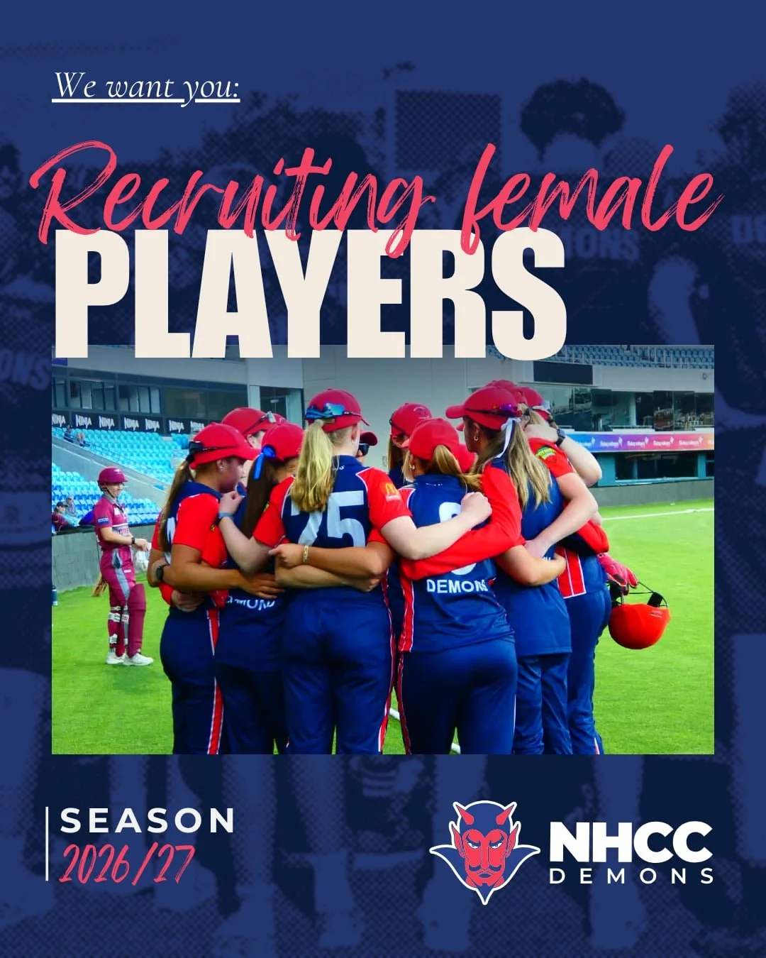 🔵🔴 IT&rsquo;S A GRAND OLD FLAG TO PLAY FOR! 🔴🔵

The countdown to the 2026&ndash;27 season is officially on, and the North Hobart Cricket Club is calling all female cricketers to come and join the Demons family!

Whether you're aiming for the Cric