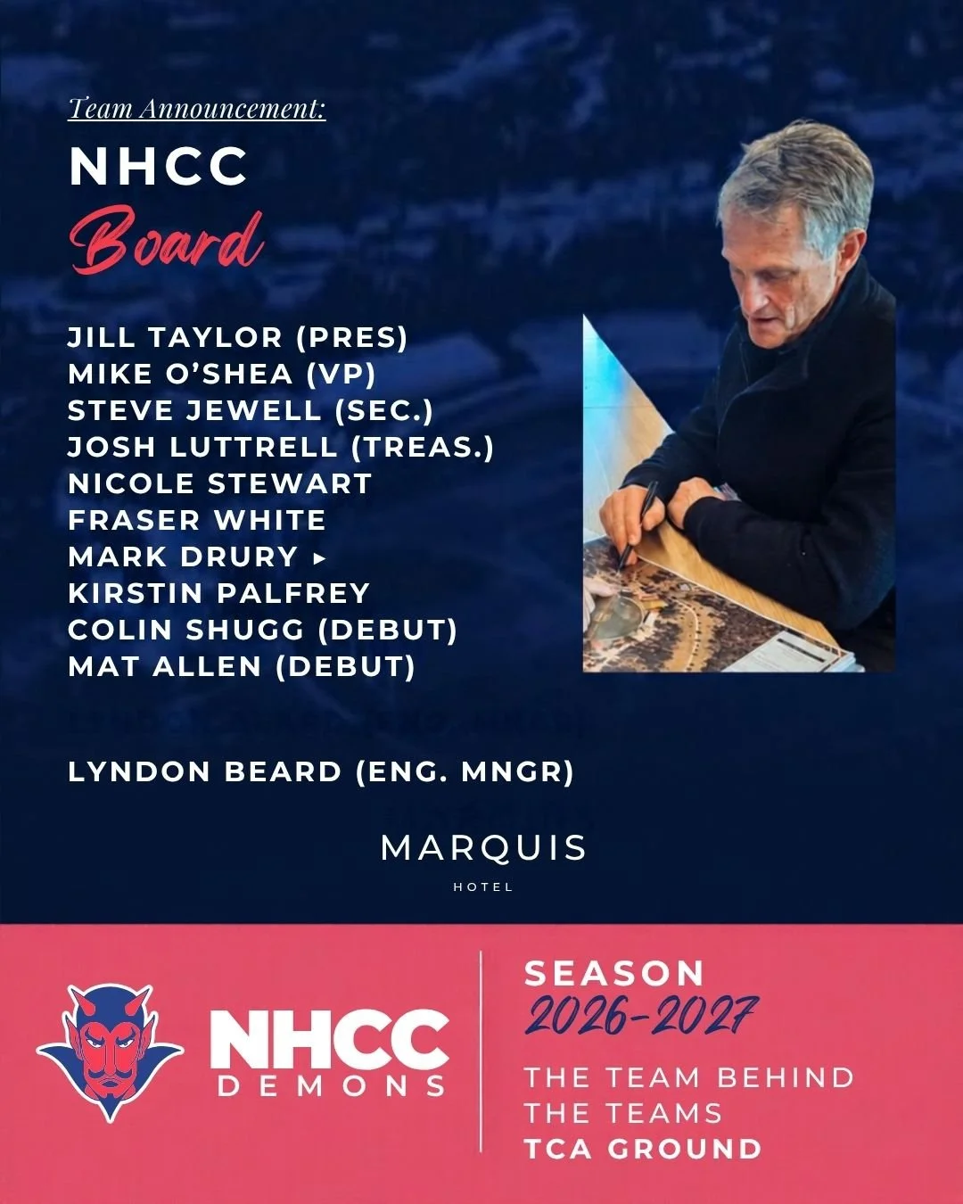 🔴🔵 NHCC BOARD ANNOUNCEMENT 🔵🔴

Following on from our AGM held Sept 22nd 2026, @northhobartcc 
are pleased to announce our Board members for season 2026-27.

Please join us in welcoming new Board members Mat Allen and Colin Shugg.
We also extend o