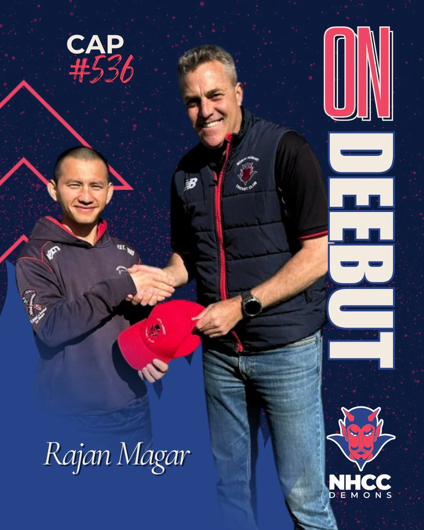 Congratulations to @rajanmagar81 on receiving his 1st Grade deebut cap from club stalwart and current board member, @mat_allen77 . Having joined the club last season, Rajan has progressed through the grades and become a valued member of the Dees. Whe