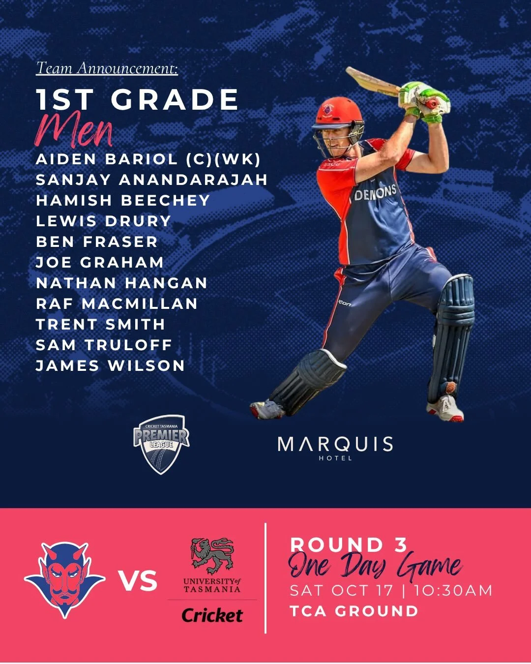 Home sweet home! First grade games will be the first to mark centre at the home of cricket this season.

Second grade take on Lindisfarne for their first hit out of 26/27 and 18&rsquo;s play the Northern Magpies in a one day match. 

If you&rsquo;re 
