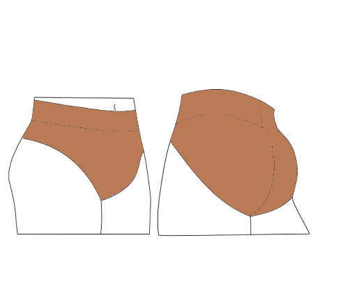 Illustration of a pair of brown underwear, showing both front and back views.