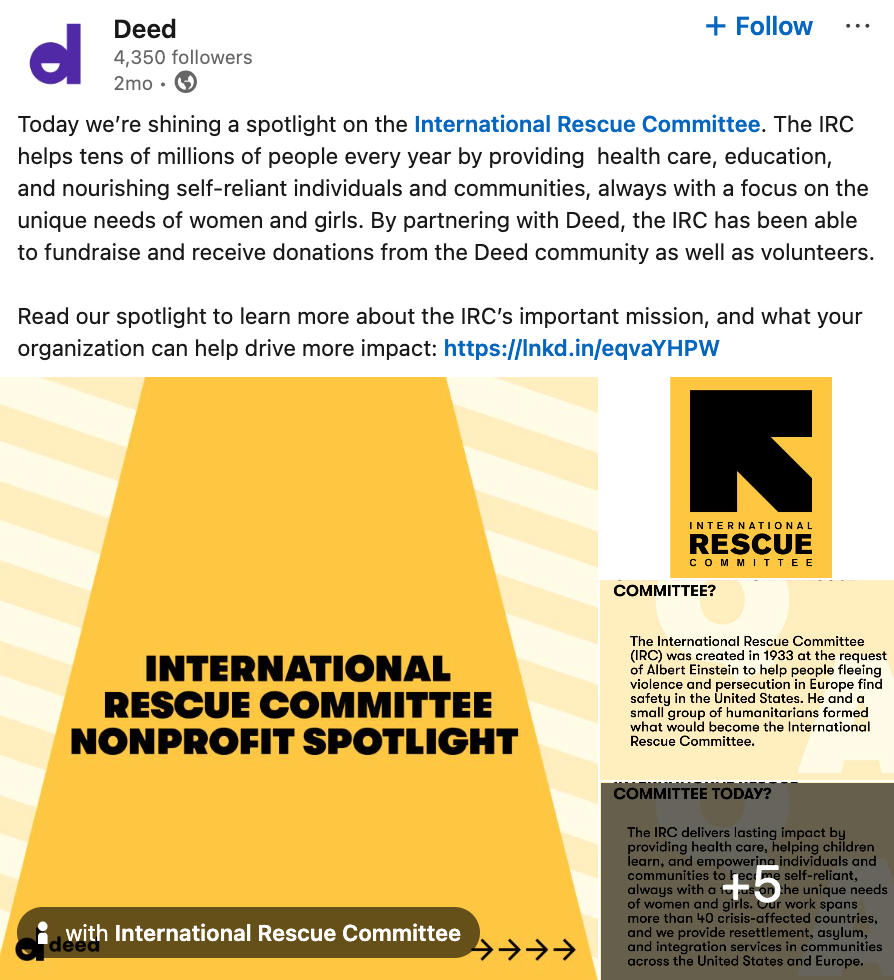 This LinkedIn post, produced for Deed and the International Rescue Committee, highlights a new case study.