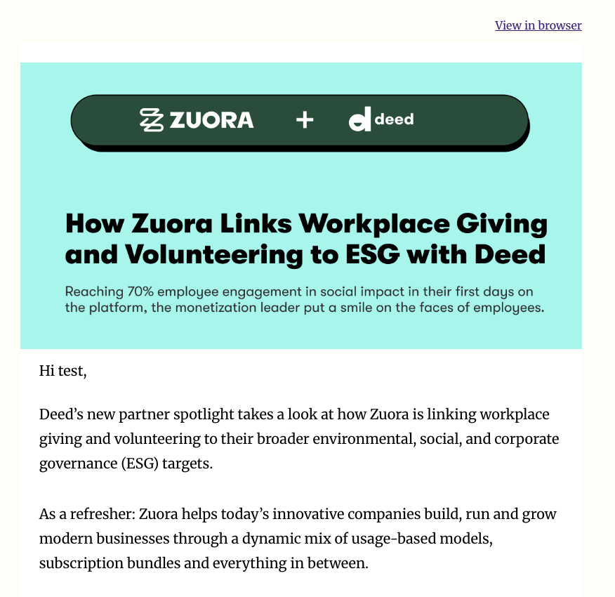 Produced for Deed, this is a B2B newsletter sharing a case study with a client.