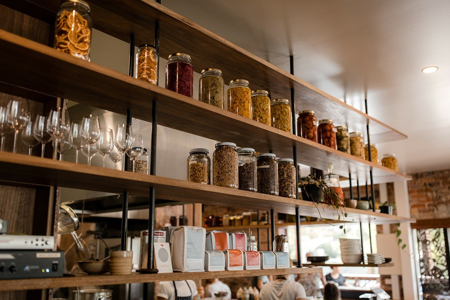 We love our shelves expertly crafted by @builtbyeli. You will always spy on them pickles and ferments, dehydrated fruits, and house made granola, nut butters, chilli oil, prepared nuts &amp; seeds, and of course excellent @unisoncoffeeroasters coffee