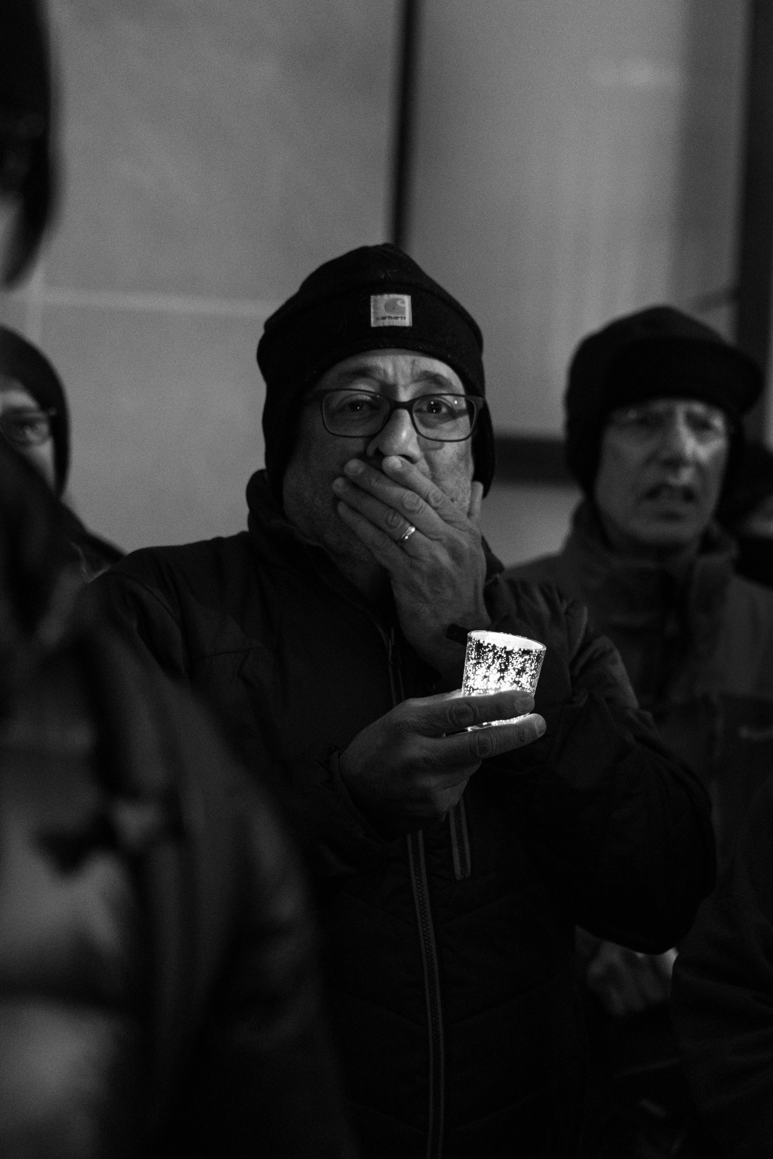 A demonstrator reacts to descriptions of the killing of Alex Pretti. Pretti was shot and killed by ICE officers in Minneaopolis as they attempted to detain him.
