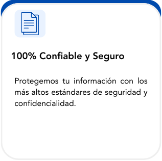 A digital screen displaying a message in Spanish about being 100% reliable and secure, emphasizing protection of information with high security and confidentiality standards.