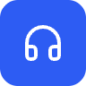 Blue headphone icon on a white background