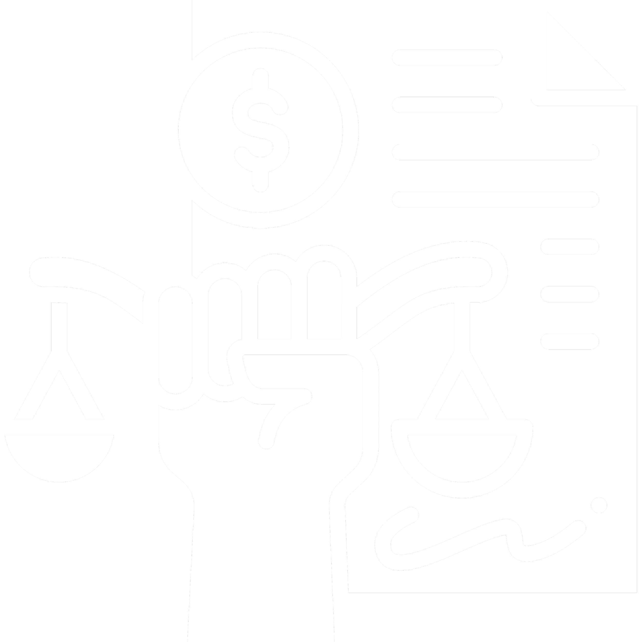 A conceptual illustration of justice and finance featuring a hand holding a gavel, a scale, and a document with a dollar sign.