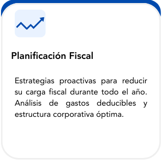 A digital screen displays a finance planning slide with a positive trend graph icon and the title 'Planificación Fiscal'; includes text about proactive strategies, deductible expenses analysis, and optimal corporate structure.