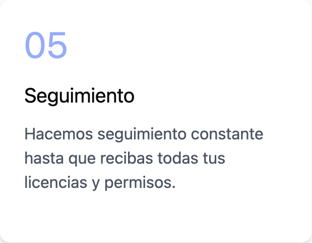 Step 5 of a user guide or instructions in Spanish, titled 'Seguimiento', explaining constant tracking until licenses and permits are received.
