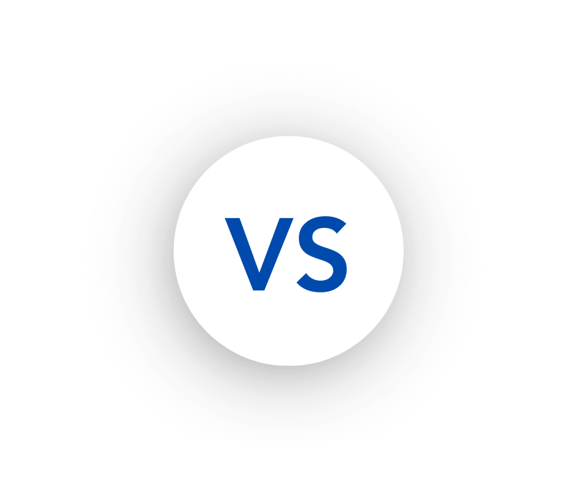 Black circle with the white letters 'VS' inside