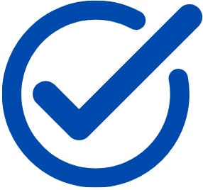 Blue checkmark inside a circle, representing verification or approval.