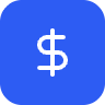 Blue background with a white dollar sign icon