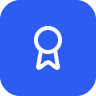 Icon of a medal or award ribbon on a blue background.