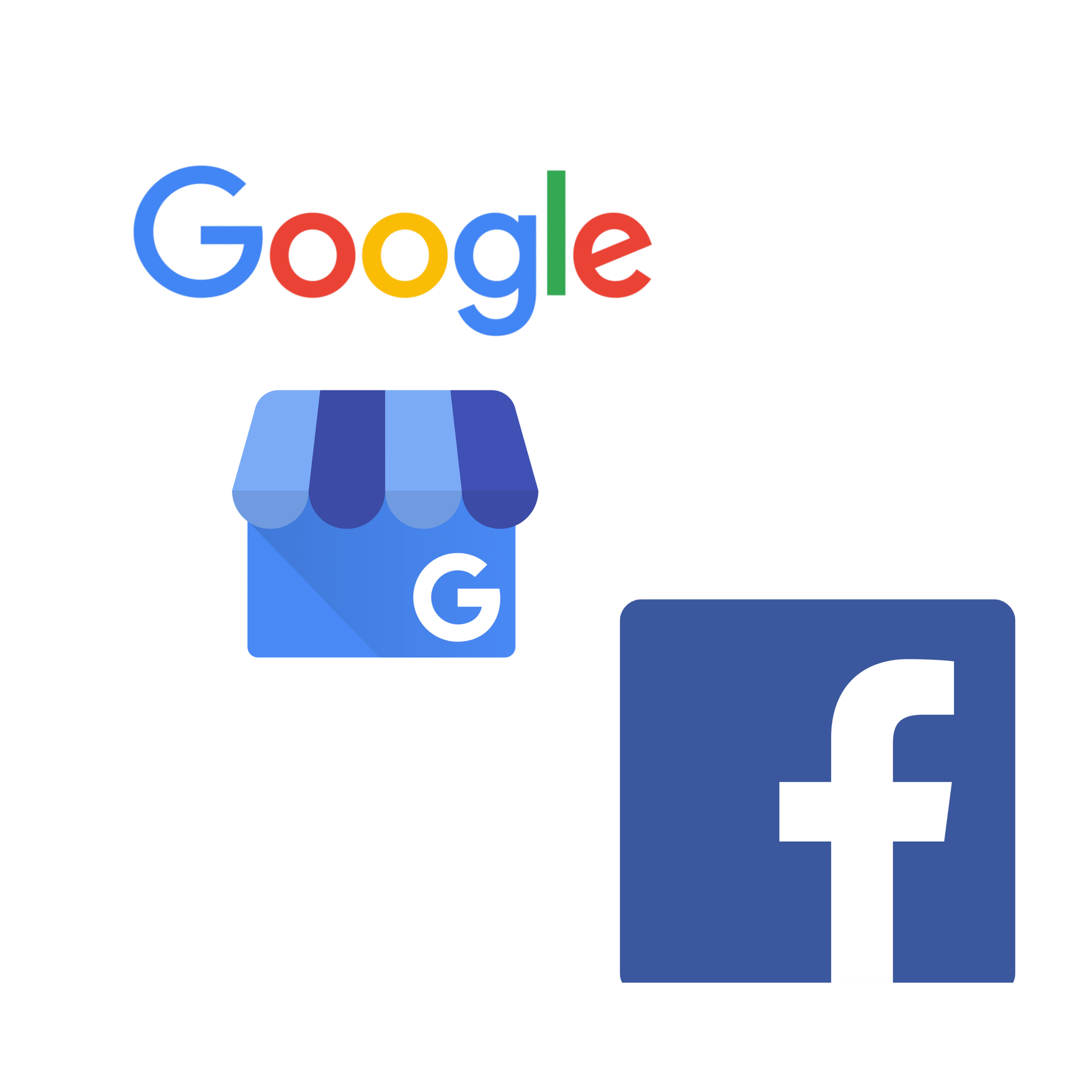 Illustration of Google and Facebook logos, with shopping cart icon representing online shopping or e-commerce.