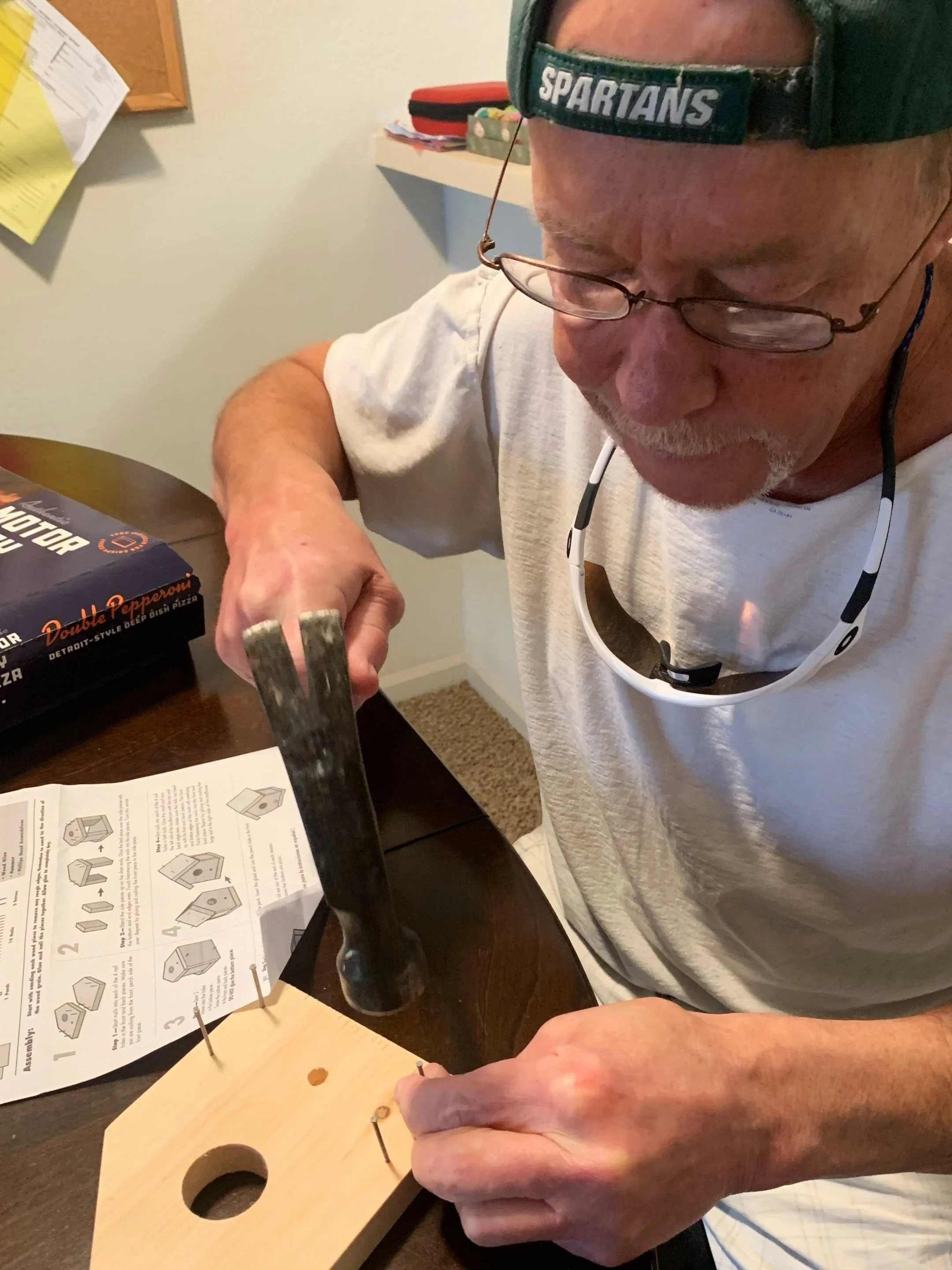 Dean making a bird house