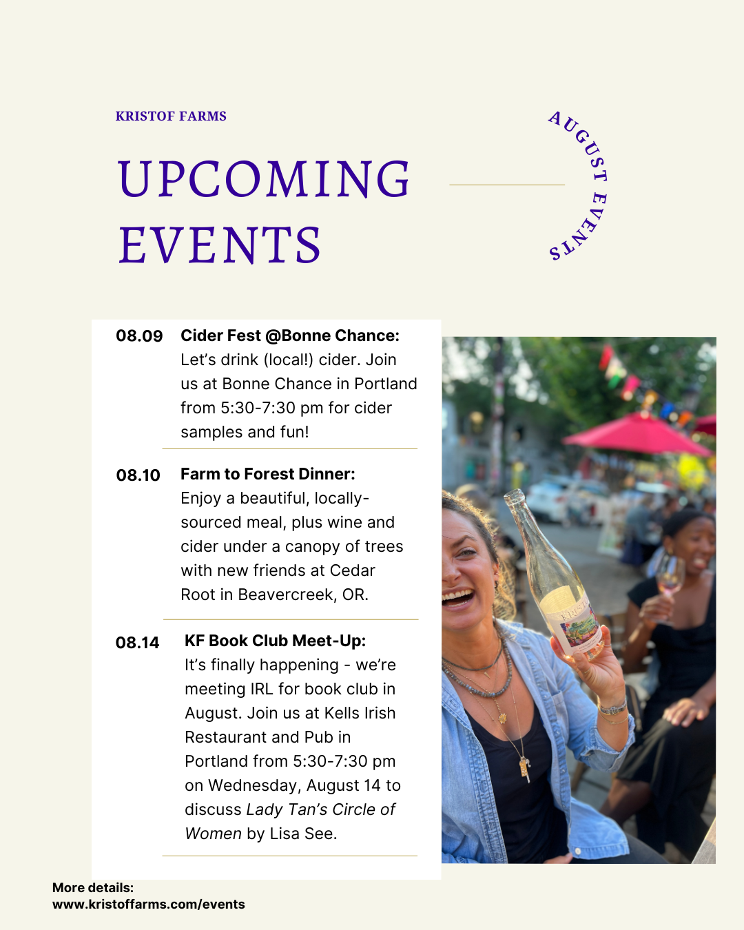 Book Club, Farm To Table Dinners, and Cider Parties, Oh My!