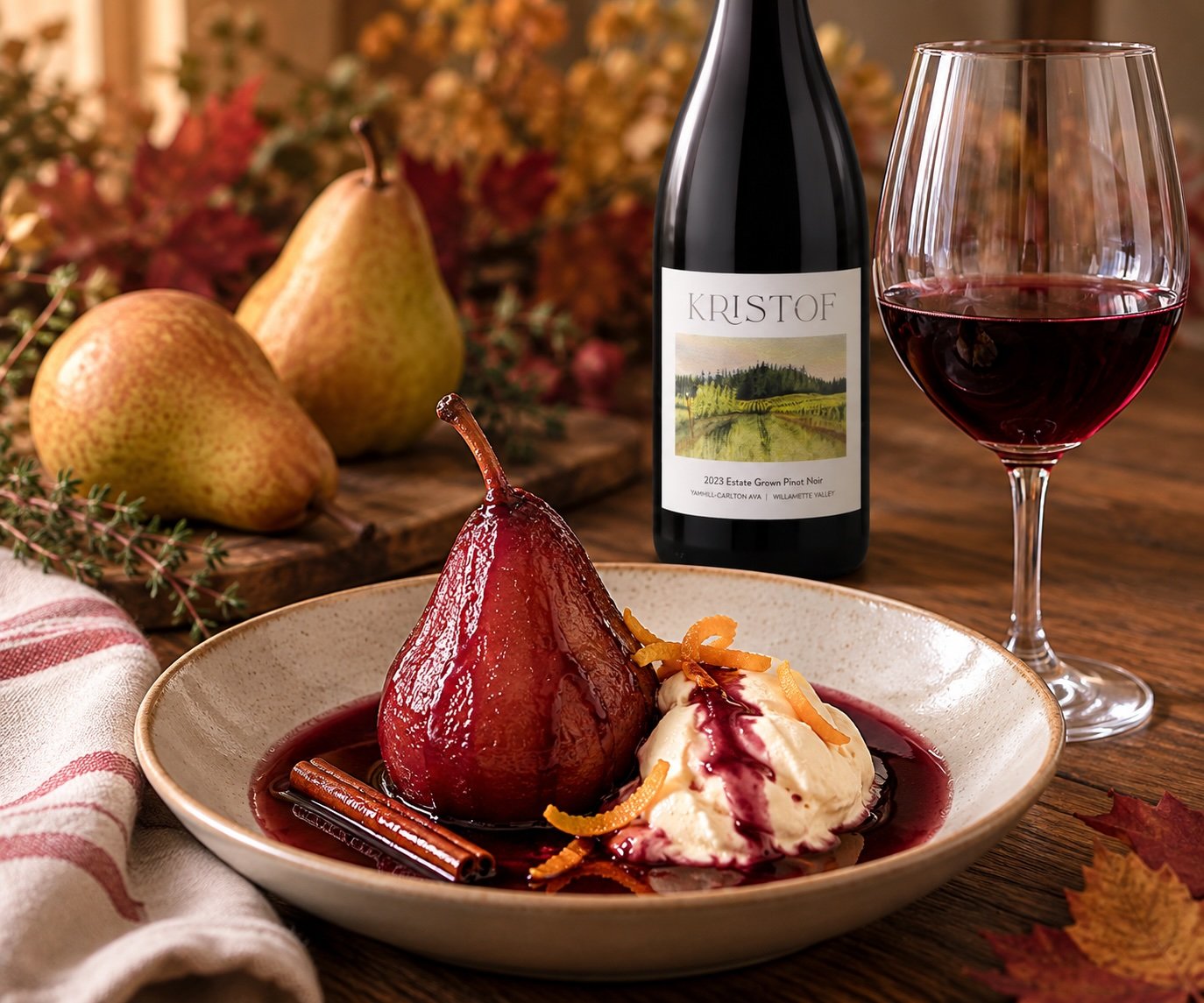 Kristof Pinot Noir with poached pears