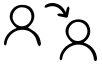 Two stick-figure people facing each other with a curved arrow between them, indicating a conversation or exchange.