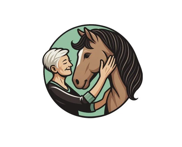 Elderly woman stroking horses face lovingly