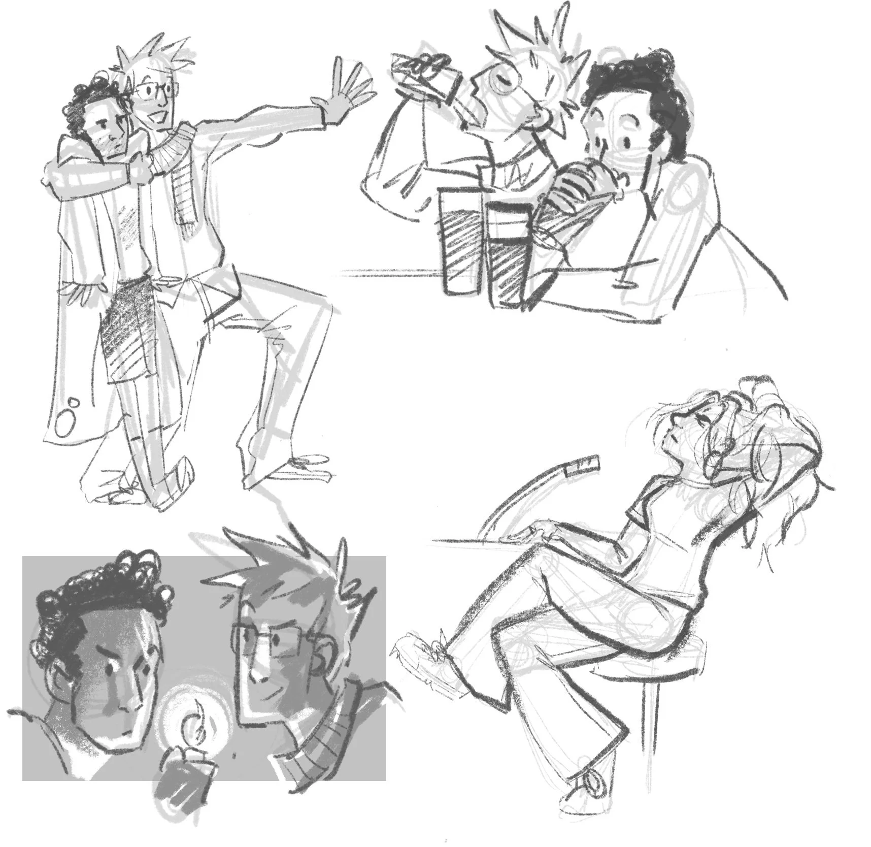 Arthur, Ford and Trillian sketches