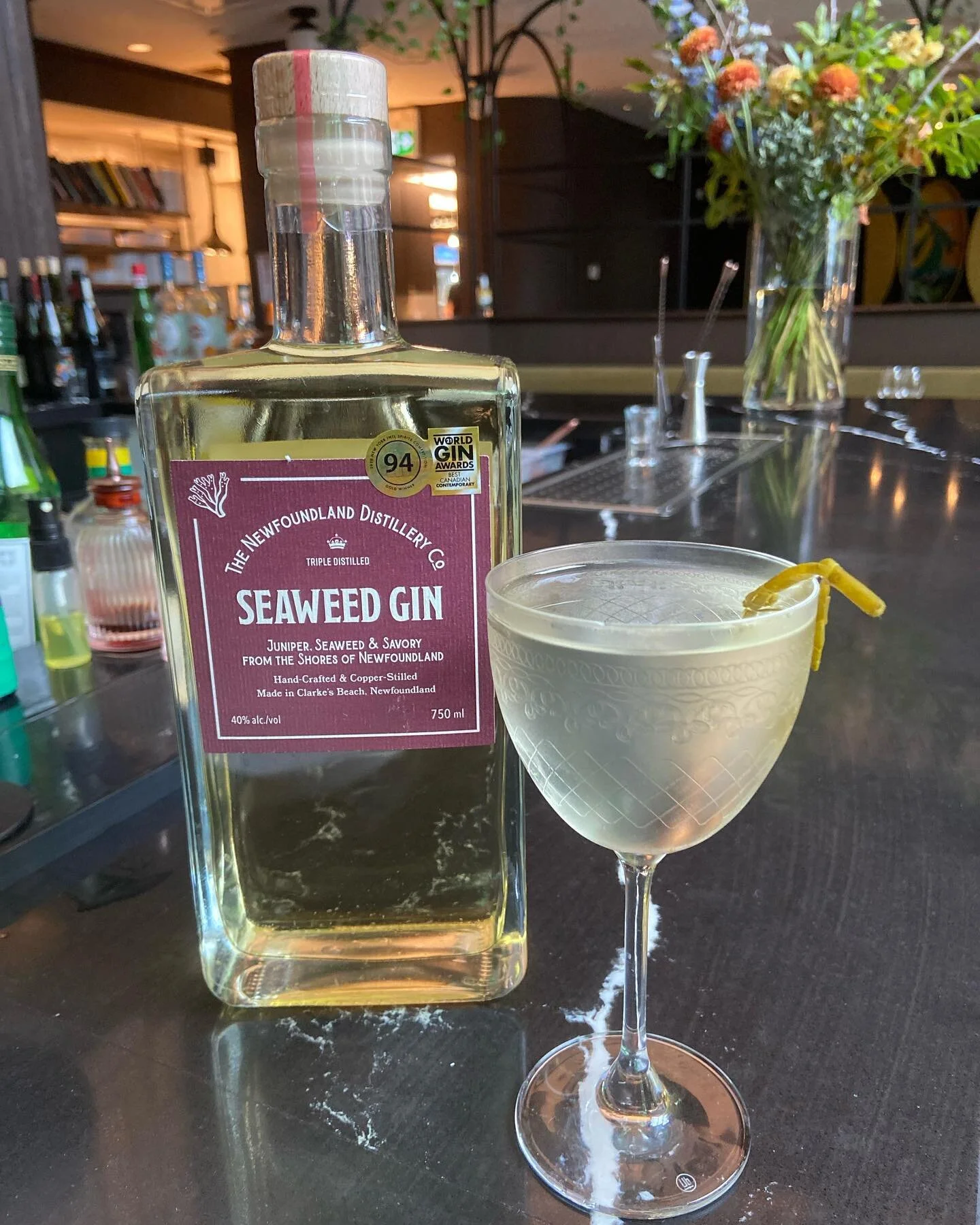 Thanks @maurainbev, @stemsandrind, and the @hermitagehfx team for the @thenewfoundlanddistilleryco Seaweed Gin feature cocktail! &ldquo;In The Weeds&rdquo; - Seaweed gin, dry vermouth, brine, lemon oil, celery bitters, drop of absinthe. Their take on