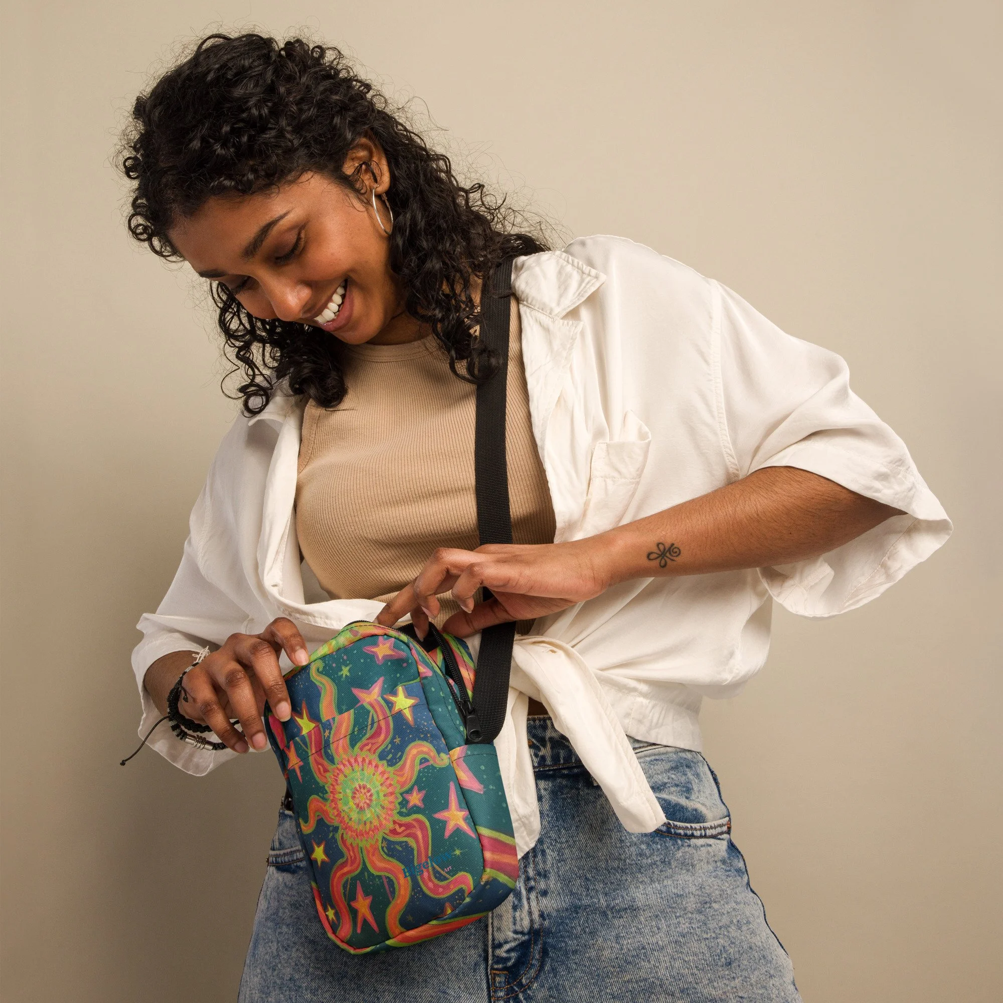 Woman with cute artistic purse 