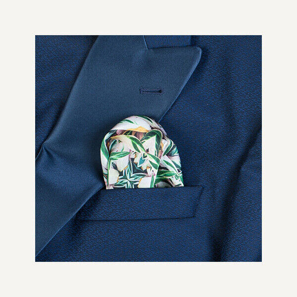 100% Silk Green/ White Pocket Square - Abstract Floral Design