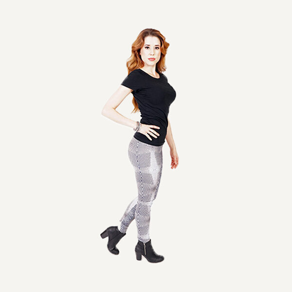 Studio Bell Leggings | model wearing yoga pants with black tshirt | By Jean Michel