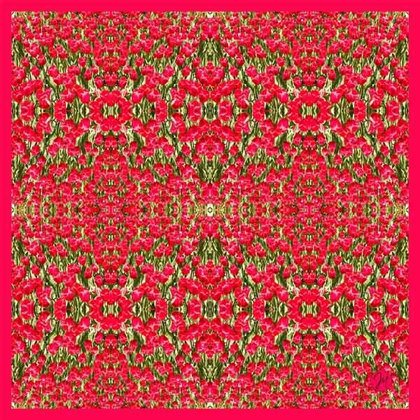 Tulips in Ottawa Silk Square Scarf |pattern of red tulip flowers printed on silk | By Jean Michel