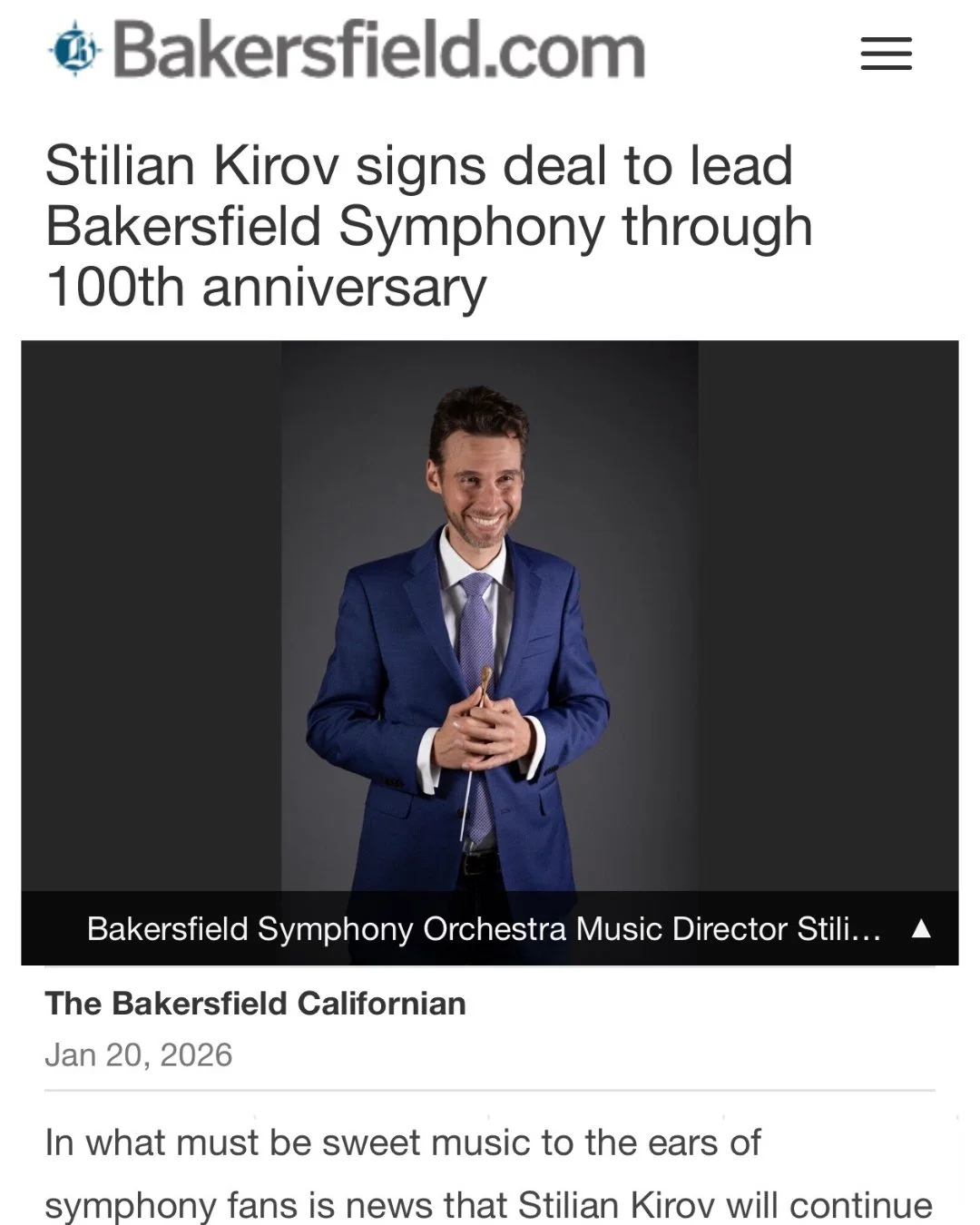 👀 Did you hear⁉️
Maestro Stilian Kirov has signed on to lead the Bakersfield Symphony Orchestra through our historic 100th anniversary season ❗️🎉

We&rsquo;re so excited for what&rsquo;s ahead.
👉 Read more &mdash; link in bio