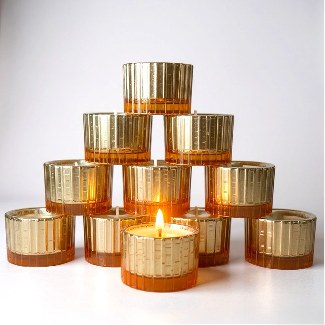 Deep Dish Ribbed Glass Tealight Set (Pack of 24)